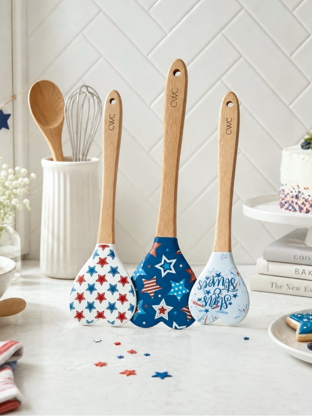 CWC Cook With Color 3 Piece Heart Shape Spatula Set 4th July Stars & Stripes - Picture 4 of 12